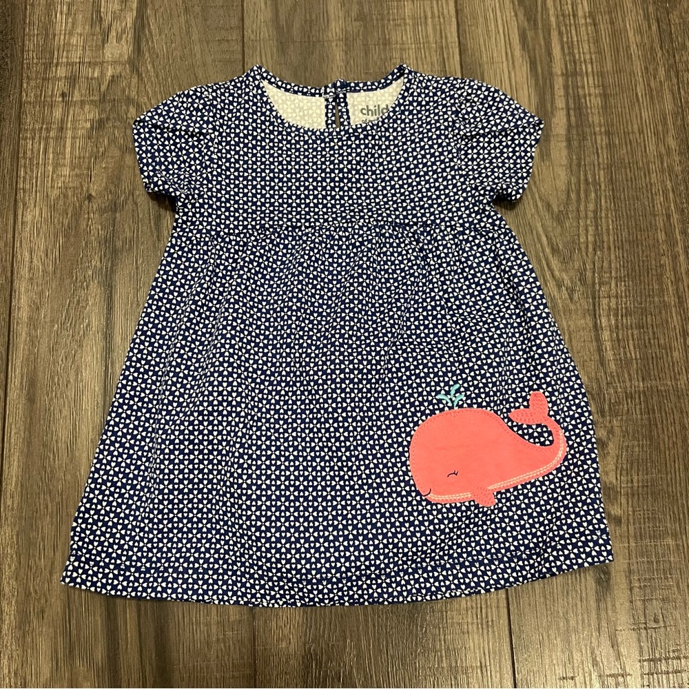 child of mine Blue with White Heart Pattern and Pink Whale Motif Dress